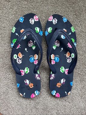Coach Navy Flip Flops with Multicolor Floral Print